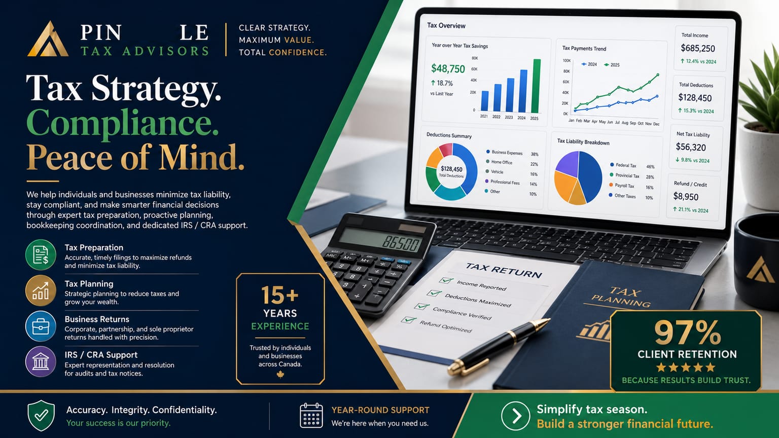 Sample tax accountant website designed by ClarioDesign